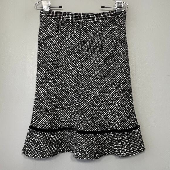 Gap Fits Small Black White Tweed Skirt Academia Career Flare School Preppy Y2K - Picture 1 of 11